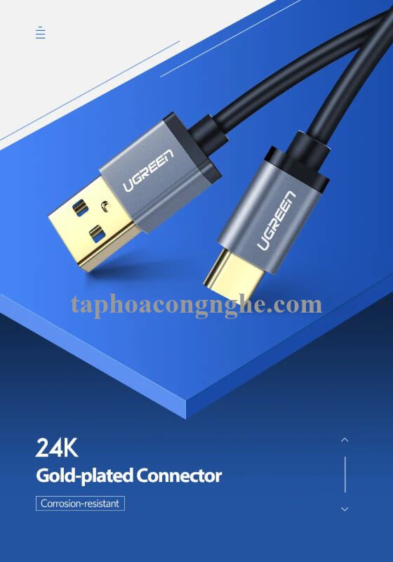 Ugreen 30532 0.5M màu Đen Cáp dữ liệu USB Type-C sang USB 3.0 truyền dữ liệu từ máy tính ra điện thoại US187 30030532